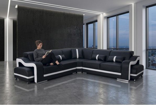 Leather sofa couch living area suite design modern corner sofa L-shape +USB new