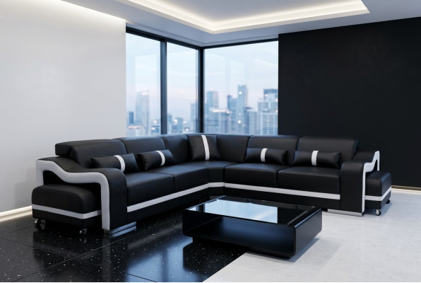 Leather sofa couch living area suite design modern corner sofa L-shape +USB new