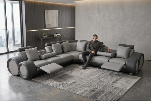 Corner Leather Modern XXL Couch Living Landscape Leather Sofa L-Shape + USB Couch New