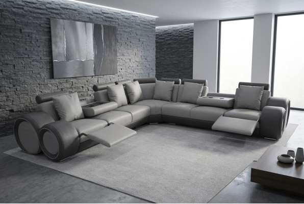 Corner Leather Modern XXL Couch Living Landscape Leather Sofa L-Shape + USB Couch New