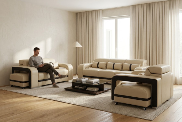Sofa with USB, Leather Couch Upholstered Suite 3+2+1 Seat Complete Set Design New