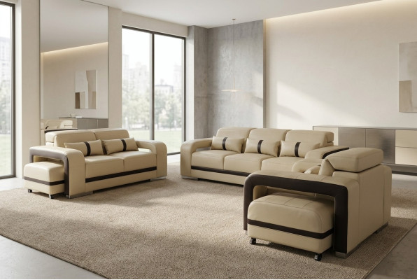Sofa with USB, Leather Couch Upholstered Suite 3+2+1 Seat Complete Set Design New