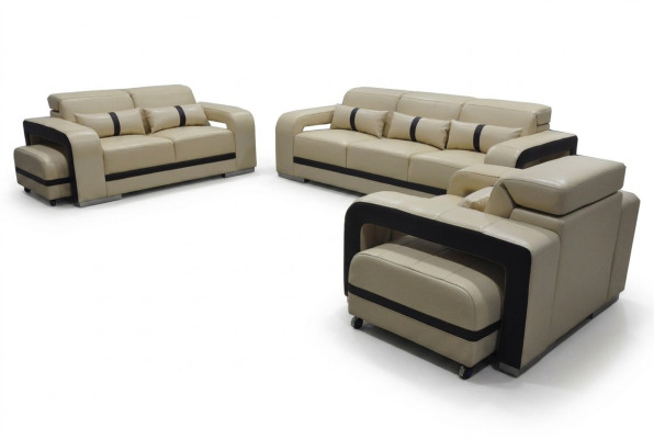Sofa with USB, Leather Couch Upholstered Suite 3+2+1 Seat Complete Set Design New