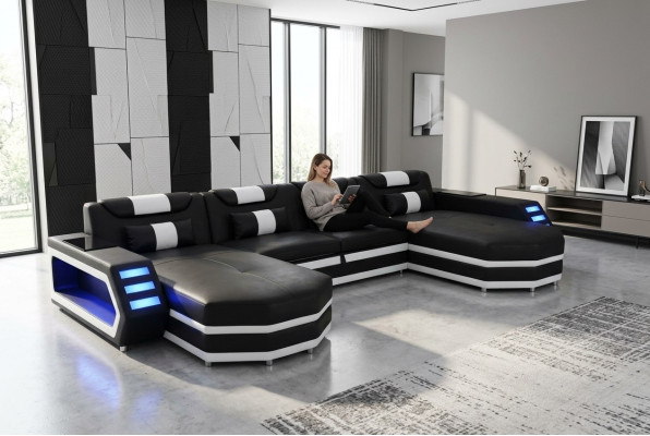 Design leather upholstered corner seat with USB leather upholstery landscape room living sofa