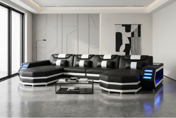 Design leather upholstered corner seat with USB leather upholstery landscape room living sofa