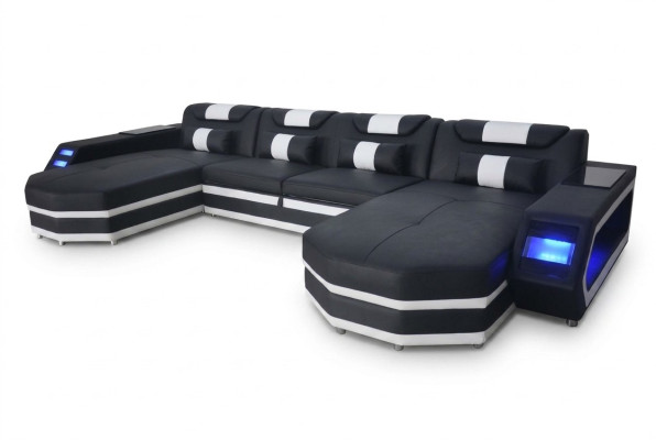 Design leather upholstered corner seat with USB leather upholstery landscape room living sofa