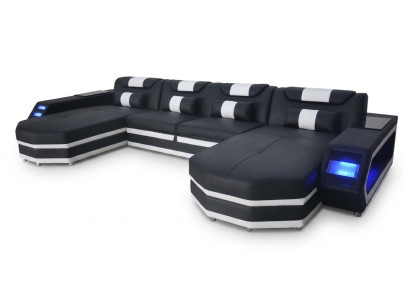 Design leather upholstered corner seat with USB leather upholstery landscape room living sofa