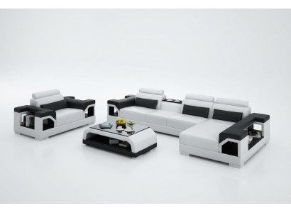 Leather sofa, living area, corner sofa, armchair, couch set, modern design sofa + USB