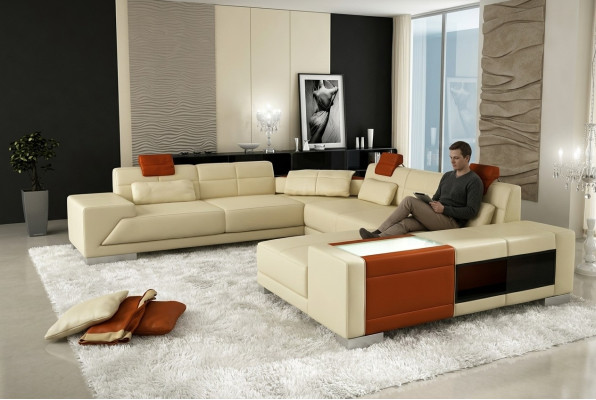 Leather sofa with USB Couch Designer sofa U-shape corner set Upholstered corner XXL Big