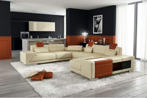 Leather sofa with USB Couch Designer sofa U-shape corner set Upholstered corner XXL Big