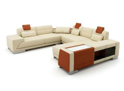 Leather sofa with USB Couch Designer sofa U-shape corner set Upholstered corner XXL Big