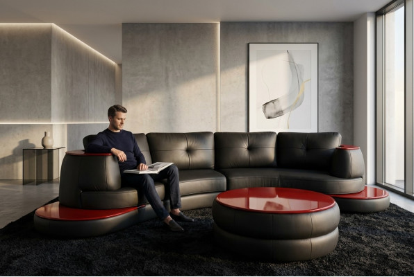 Designer round USB corner sofa living landscape round sofa leather sofa couch sofa U-shape