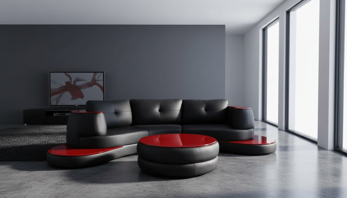 Designer round USB corner sofa living landscape round sofa leather sofa couch sofa U-shape