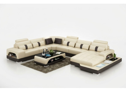 Leader U Shape Living Landscape Couch Big XXL Sofa LED USB Upholstered Corner Set Corner