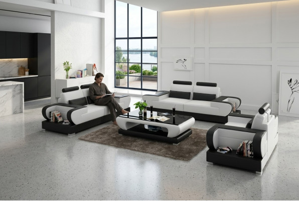 Leather sofa couch living area 3+2+1 seater set design modern sofa with USB