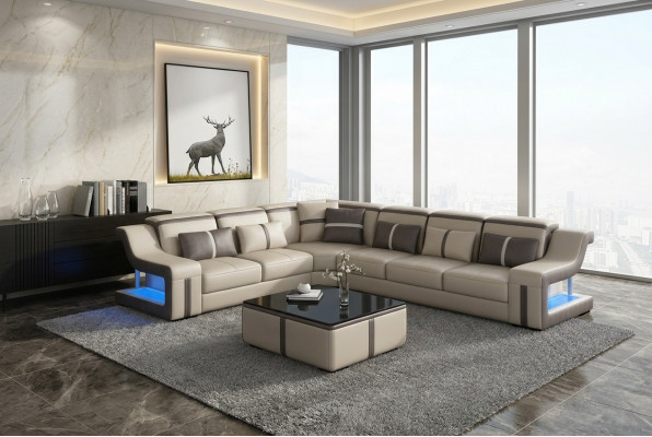 Sofa USB LED Upholstered Sofas Couches Landscape Furniture Seat Corner Set L Shape New