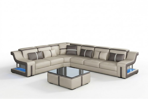 Sofa USB LED Upholstered Sofas Couches Landscape Furniture Seat Corner Set L Shape New