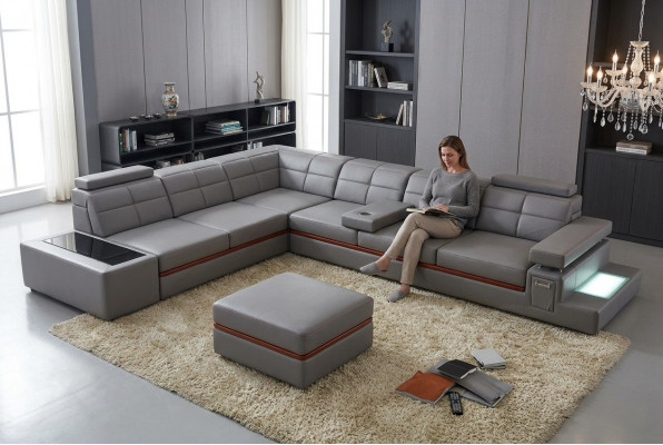 Leather sofa couch living landscape corner sofa corner suite +USB new design modern sofa