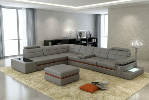 Leather sofa couch living landscape corner sofa corner suite +USB new design modern sofa