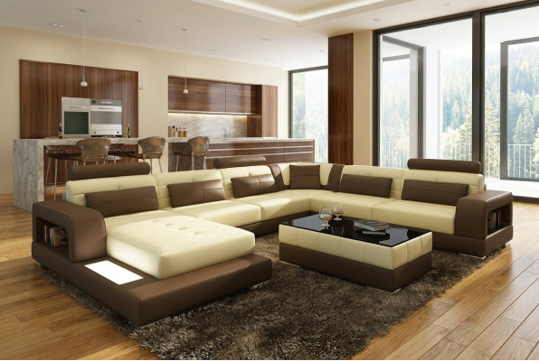 XXL large living area sofa with USB upholstery leather sofa suite couches with light
