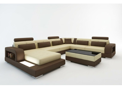 XXL large living area sofa with USB upholstery leather sofa suite couches with light