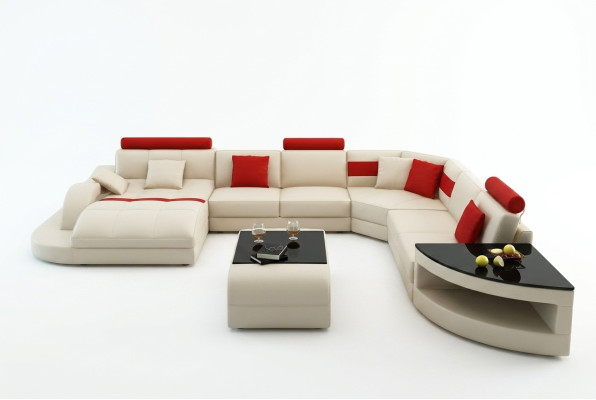 Multifunction XXL Big Leather Sofa with USB, Corner Living Landscape Corner Sofa Upholstery