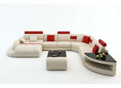 Multifunction XXL Big Leather Sofa with USB, Corner Living Landscape Corner Sofa Upholstery
