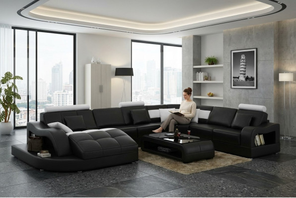 Designer corner sofa with lounger couch sofa living landscape leather sofa U-shape with USB