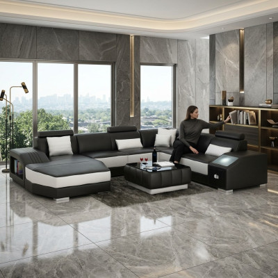 Living landscape corner sofa with USB leather sofa couch padding seat corner unit!