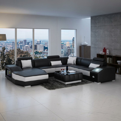 Living landscape corner sofa with USB leather sofa couch padding seat corner unit!