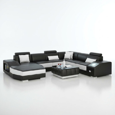 Living landscape corner sofa with USB leather sofa couch padding seat corner unit!