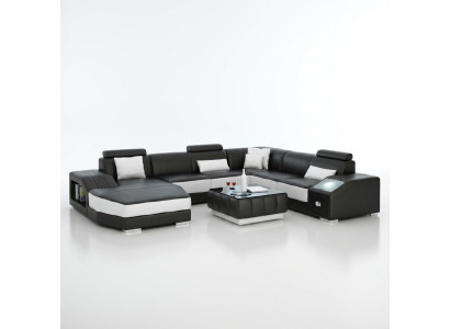 Living landscape corner sofa with USB leather sofa couch padding seat corner unit!
