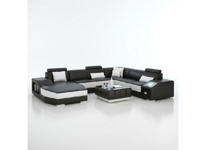 Living landscape corner sofa with USB leather sofa couch padding seat corner unit!