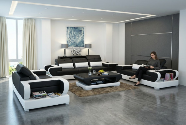 Sofa set couch upholstery leather seat suite 3+2+1 set modern sofa with USB
