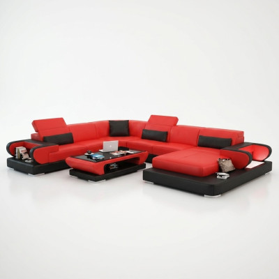 Sofa Corner Couch Functional Sofa + USB U Shape Faux Leather Beige Sleep Function
