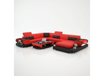 Sofa Corner Couch Functional Sofa + USB U Shape Faux Leather Beige Sleep Function