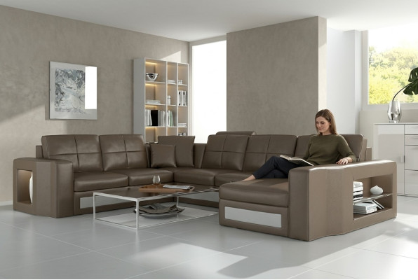 Designer leather sectional sofa corner sofa corner couch upholstered sofa corner with USB + LED