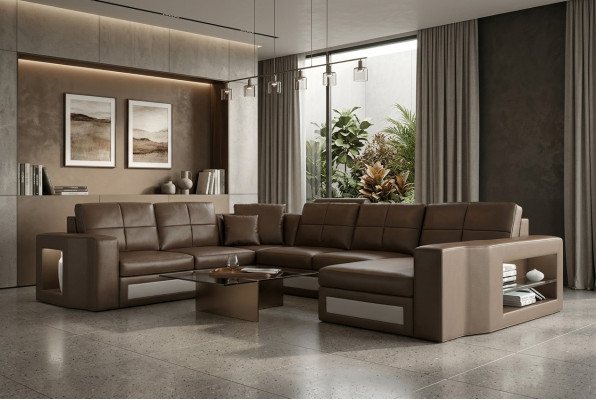 Designer leather sectional sofa corner sofa corner couch upholstered sofa corner with USB + LED