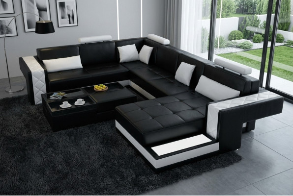 Design leather sofa corner sofa corner couch upholstered sofa corner USB + LED living landscape