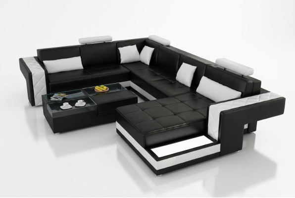 Design leather sofa corner sofa corner couch upholstered sofa corner USB + LED living landscape