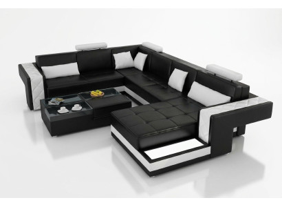 Design leather sofa corner sofa corner couch upholstered sofa corner USB + LED living landscape
