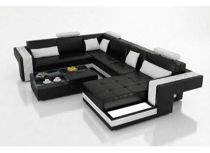 Design leather sofa corner sofa corner couch upholstered sofa corner USB + LED living landscape