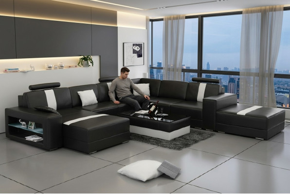 Corner sofa upholstery +USB designer sofa couch modern U-shaped leather sectional sofa