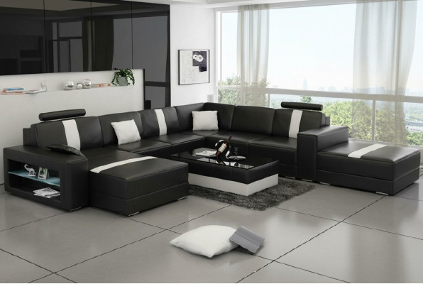 Corner sofa upholstery +USB designer sofa couch modern U-shaped leather sectional sofa