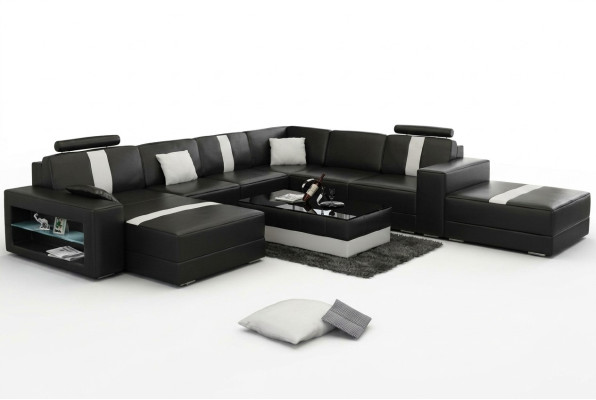 Corner sofa upholstery +USB designer sofa couch modern U-shaped leather sectional sofa