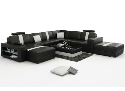Corner sofa upholstery +USB designer sofa couch modern U-shaped leather sectional sofa