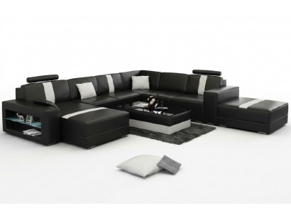 Corner sofa upholstery +USB designer sofa couch modern U-shaped leather sectional sofa