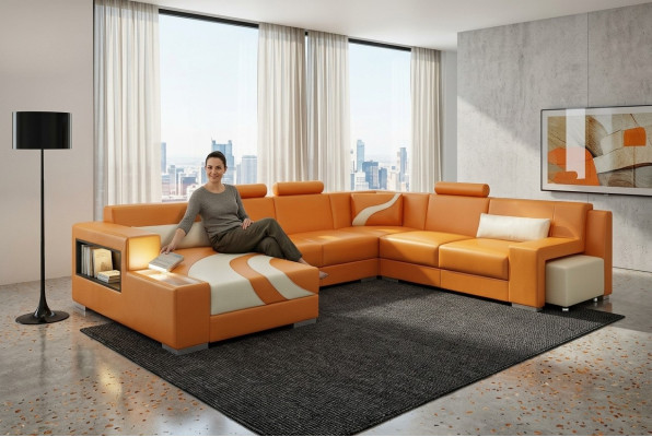 Sectional sofa upholstery designer corner sofa set couch modern sofas U-shaped leather + USB