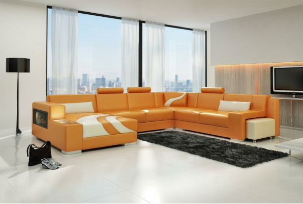 Sectional sofa upholstery designer corner sofa set couch modern sofas U-shaped leather + USB