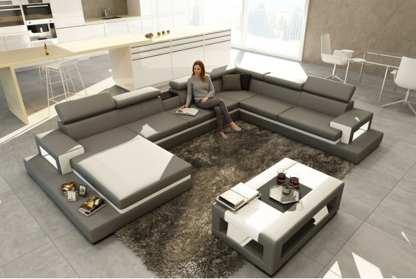 Leather sofa with USB, sofa corner sectional U shape couch living landscape designer seating corner